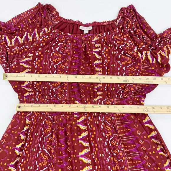 Knox Rose Women's Deep Hibiscus Long Sleeve Boho Maxi Dress XL Red - Picture 12 of 14